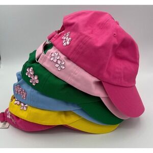 Faded Glory Ball Cap Bundle 6 Flower Rhinestone Colorful Baseball Hat Adjustable
